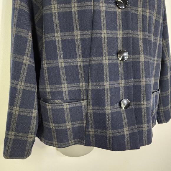 Cabi Jacket Medium Plaid Connery Navy Button Up 3/4 Sleeve Academia Preppy 3551 - Picture 6 of 10